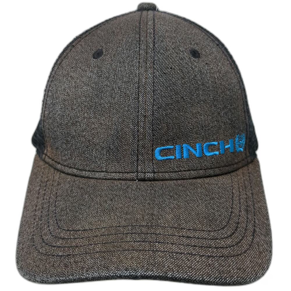 Cinch Trucker Hat Black One Size Denim Front Mesh Back Snapback Blue Logo Cap